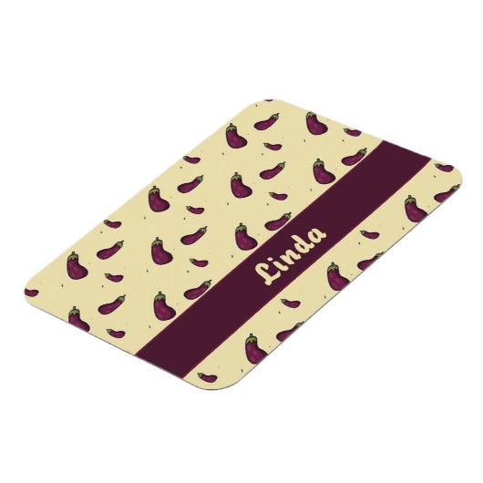 Paarse aubergines op geel magneet (Linkerzijde)