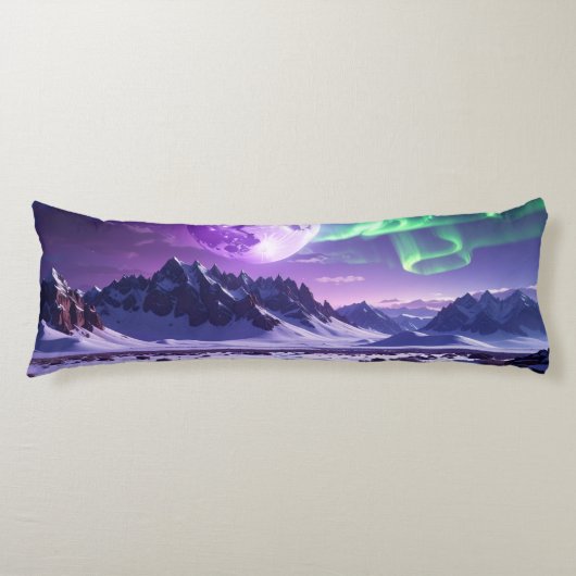 Paarse Aurora Nachtlandschap Lichaams Kussen (Voorkant)