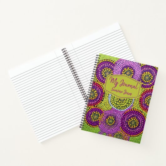 Paarse Australian Modern Art Dot Custom Name Notitieboek (Binnen)