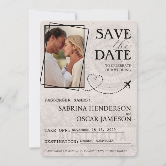 Paarse Australië paspoort Bewaar de datum Save The Date (Achterkant)