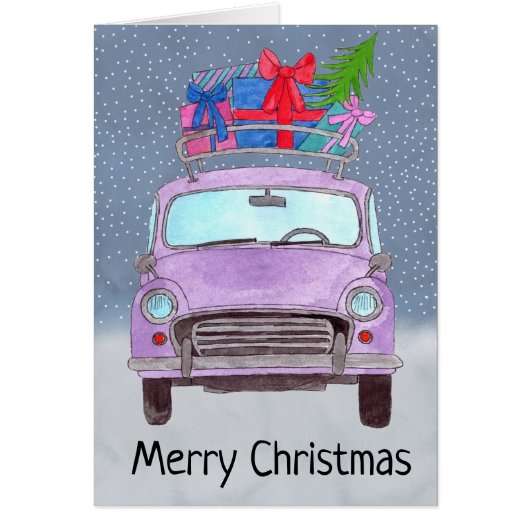 paarse auto met geschenken (Voorkant)