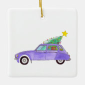 Paarse auto met kerstcadeaus keramisch ornament (Voorkant)