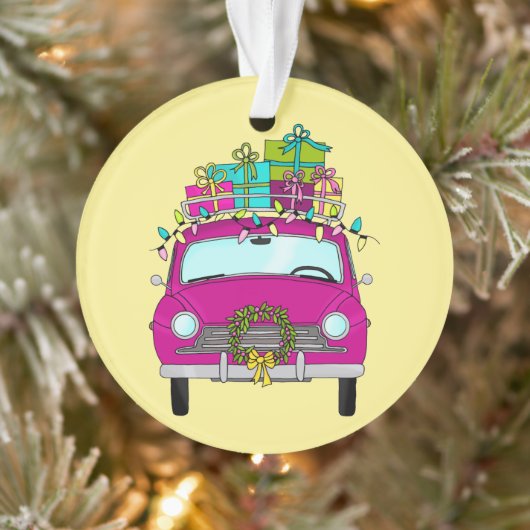 Paarse auto met kerstcadeaus ornament (Boom)