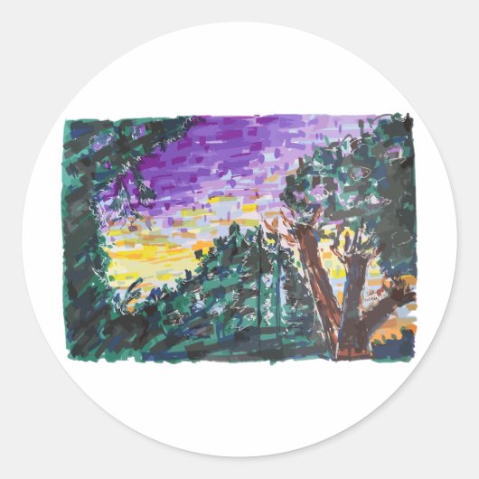 Paarse avond ronde sticker (Voorkant)