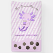 Paarse Axolotl Bubble Boba Tea Verjaardagsfeest Spandoek (Verticaal)