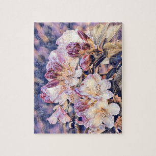 Paarse azeea blossom waterverf schilderij legpuzzel