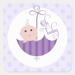 Paarse Baby Boy "Oh Baby" douwerparaplu Sticker