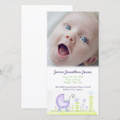 Paarse Baby Boys Geboorteaankondiging Fotokaart Aankondiging (Voorkant / Achterkant)