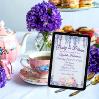 Paarse baby in bloei theepartij baby shower kaart