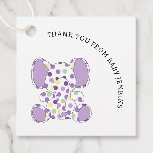 Paarse Baby olifant Bedankjes Labels (Voorkant)