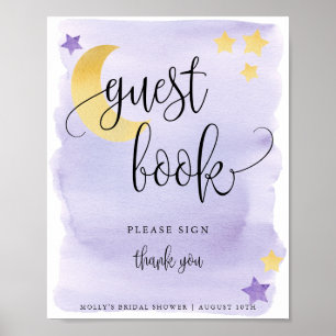 Paarse baby shower gastboekposter 'Over de maan' Poster