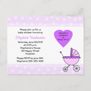 Paarse Baby shower Invitation Carriage Briefkaart