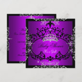 Paarse baby shower meisje prinses tiara zwarte kan kaart (Voorkant / Achterkant)