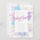 Paarse Baby shower Uitnodiging Florenz Waterverf (Voorkant)