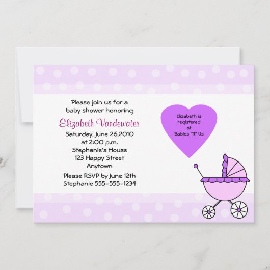 Paarse Baby shower Uitnodiging tot vervoer (Voorkant)