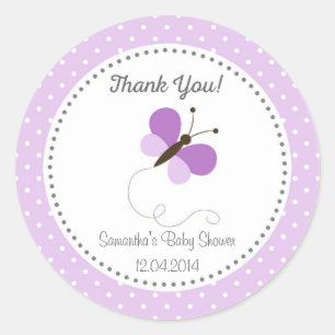 Paarse Baby shower vlinder Ronde Sticker