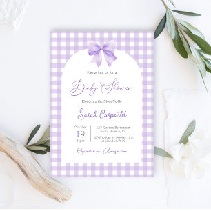 Paarse Baby showers uitnodiging met boog