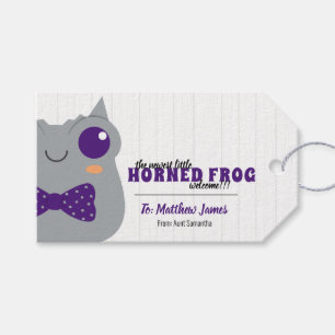 Paarse Babyjongen Gehoornde Kikker Cadeaulabel