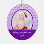 Paarse baby's eerste kerstfoto keramisch ornament (Links)