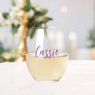 Paarse Bachelorette Bridal Party Monogram Naam Wijnglas Zonder Voet