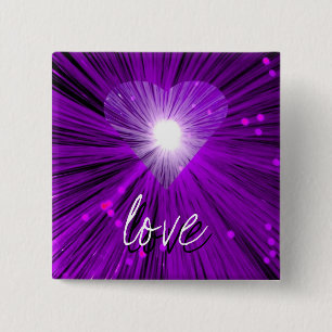 Paarse badge 'love'-knop vierkante button 5,1 cm