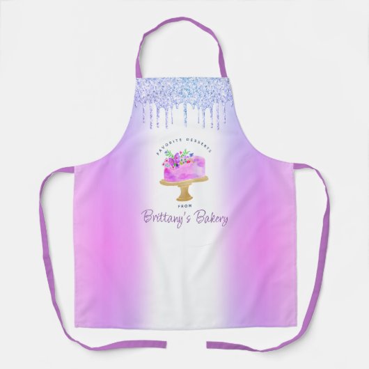 Paarse bakkerijcake glitter druppels gebak dessert schort (Voorkant)