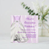 Paarse Ball Gown Hoge Heel Schoenen Quinceanera Kaart (Staand voorkant)