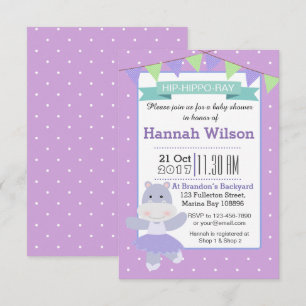 Paarse Ballerina Hippo Baby shower uitnodiging