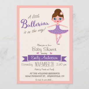 Paarse ballerina, meisje Baby shower uitnodiging