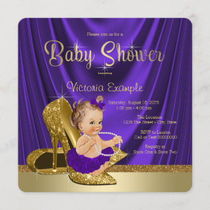 Paarse Ballerina Parels Gouden Schoen Baby Shower Kaart
