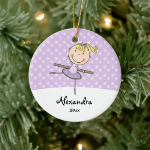 Paarse Ballerina Snowflakes Gepersonaliseerd kerst Keramisch Ornament