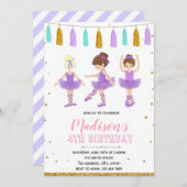 Paarse ballerina verjaardagsfeest uitnodiging (Voorkant / Achterkant)