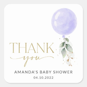 Paarse ballon, eucalyptus, groen, Baby shower Vierkante Sticker