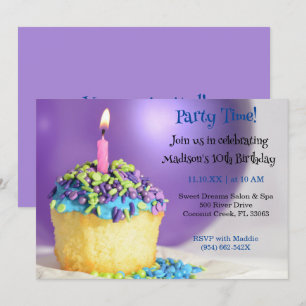 Paarse Ballonblauwe cupcake Verjaardagsuitnodiging Kaart