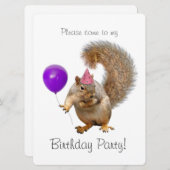 Paarse ballonvaardige viering van Squirrel Kaart (Voorkant / Achterkant)