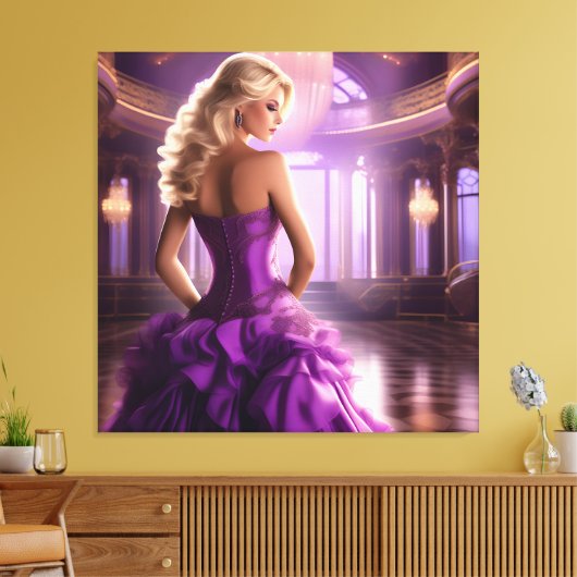Paarse balzaal dame canvas afdruk (Insitu (Woonkamer))