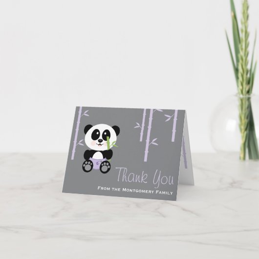 Paarse Bamboo Panda Luier Baby shower Dank u Bedankkaart (Voorkant)
