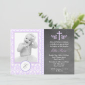 Paarse Baptisme Christening Uitnodigingen (Staand voorkant)