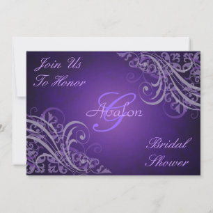Paarse Baroque Swirls Bridal Shower Kaart