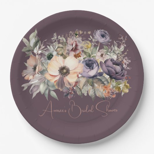 Paarse Basil Bloemen Boeket Douche Papieren Bordje (Voorkant)