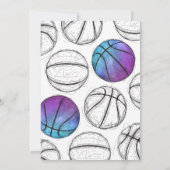 Paarse basketbal verjaardagsuitnodiging kaart (Achterkant)