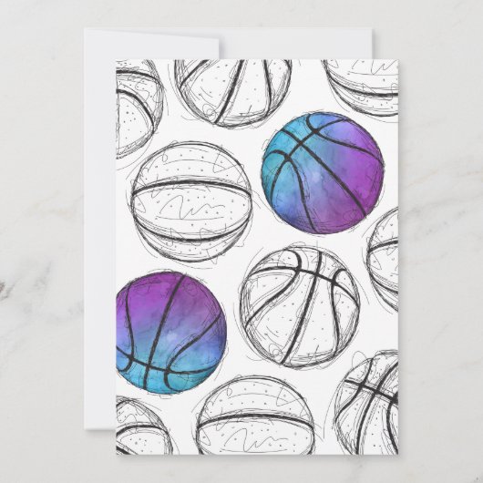 Paarse basketbal verjaardagsuitnodiging kaart (Achterkant)