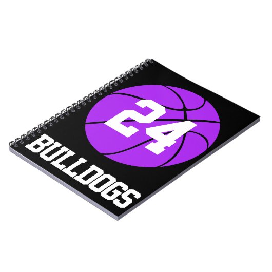 Paarse Basketball Student-Athlete Naam en nummer Notitieboek (Linkerzijde)