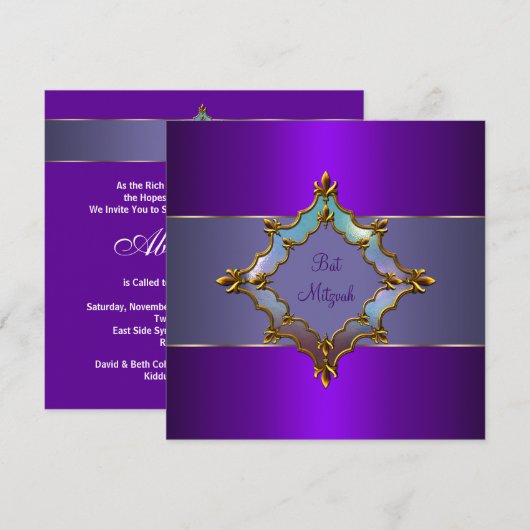 Paarse Bat Mitzvah Kaart (Voorkant / Achterkant)