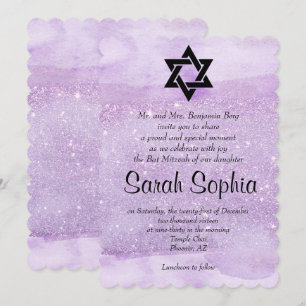 Paarse Bat Mitzvah, Waterverf, Violet, Glitter Kaart