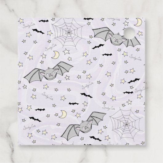 Paarse Batty, Stars & Moons Spooky Schattige Bedan Bedankjes Labels (Achterkant)