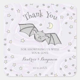 Paarse Batty, Stars & Moons Spooky Schattige Bedan Vierkante Sticker