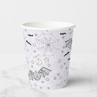 Paarse Batty, Stars & Moons Spooky Schattige Papieren Bekers
