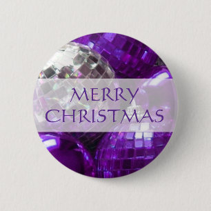 Paarse Baubles 'Merry Kerstmis'-knop Ronde Button 5,7 Cm