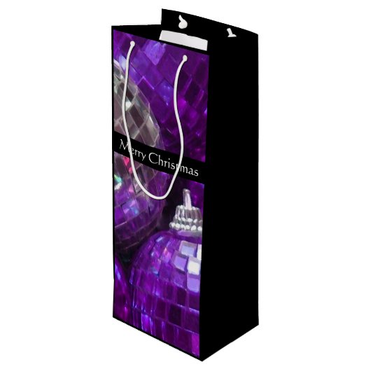 Paarse Baubles Merry kersttaszak zwart Wijn Cadeautas (Achterkant Gekanteld)